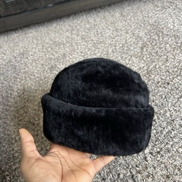 Vintage Stetson Black Genuine Mouton Fur Hat Adult Size Medium M Union Made - Picture 3 of 11